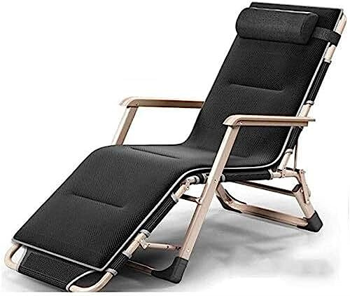 CHCHC Outdoor-Sonnenliegestuhl, Büro-Nickerchen-Bett-Rückenlehne, Freizeitstuhl, Strandstuhl, tragbarer, bequemer, zusammenklappbarer Lunch-Lounge-Stuhl Liegen(Black)