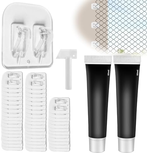 50 pièces de crochets adhésifs pour filet de protection pour chats & 2 pièces de matériel de montage de 60 ml, crochets adhésifs pour filet de protection pour chat pour balcon sans perçage, crochets
