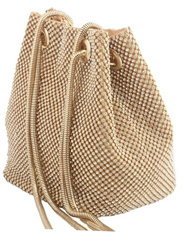 Hemobllo Bolso Dorado Mujer Fiesta Tipo Cubo Con Cristales Bolso De Mano Clutch Para Boda Y Evento Para Móvil Monedero Tarjeta Y Más 7.08X1.96X5.90in