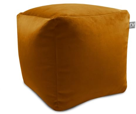 rucomfy Beanbags Velvet Cube Footstool Luxury Adult Bean Bag Pouffe, Home Living Room Furniture Foot Rest, Durable 38 x 38 x 38cm (Rust)