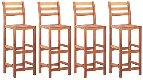 Tonture Barhocker 4er-Set, Massivholz Akazie, 40x36,5x110 cm, witterungsbeständig, mit Rückenlehne, für Küche, Theke und Garten, modernes Design