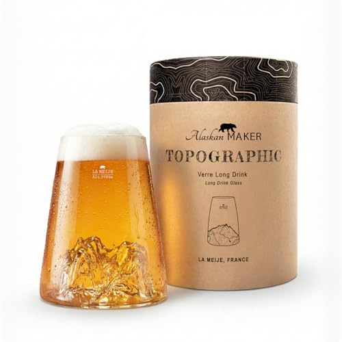 Alaskan MAKER Verre long 450ml - Borosilicate de qualité supérieure soufflé artisanalement avec les montagnes en relief | Cocktail, bière ou soft TOPOGRAPHIC (La Meije)