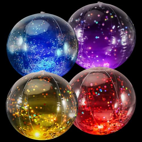 Joycabin 4 Stück LED Wasserball, Ø30cm Leuchtender Wasserball Aufblasbar mit Pailletten, Sommer Beachbälle, Schwimmender Ball Poolleuchten für Schwimmbad, Strand, Outdoor-Aktivitäten