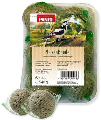 PANTO Meisenknödel 20 x 6 Stck. mit Netz - Wildvogelfutter ganzjährig, Körnermischung für Wildvögel ohne Weizen, Hafer & Gerste, Vogelfutter für Meisen und andere Körnerfresser