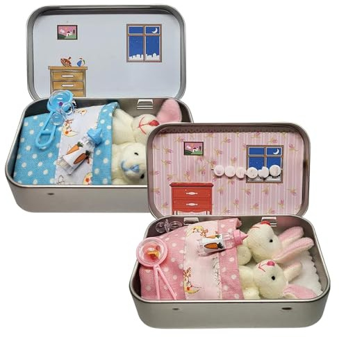 Kleiner Taschenhase, Mini Bunny Hug Cute Easter Gift, Osterhasen Deko, Easter Bunny Plush Toy, Mini-Hasen-Kuscheltier in der Blechdose, Little Pocket Bunny in a Tin Box (2Pcs)