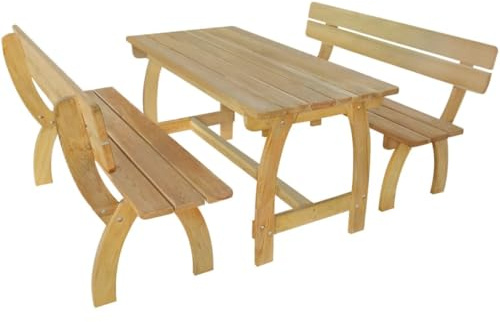 Foknhdi Gartenmöbel Set Kiefernholz 150x60x86 cm grün imprägniert inkl. 2 Bänke & Tisch Robuste Biertischgarnitur für Balkon Terrasse Garten und Outdoor Küche