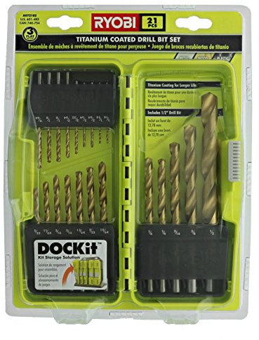 Ryobi A972101 21 Piece Titanium Drill Bit Set w/ Plastic Locking Storage Case and Foldout Rubberized Organization Solution