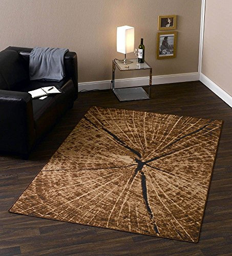 Hanse Home Bastia Special Design Teppich - Modern Baumstamm Muster Holzoptik Baumstumpf Holz Wohnzimmerteppich für Esszimmer, Wohnzimmer, Flur, Schlafzimmer, Küche – Braun, 140x200cm