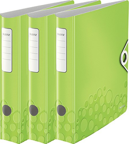 Leitz Aktenordner, A4, elastischer Verschluss, leichter Polyschaum, WOW Reihe, Green Metallic, 3er Ordner | schmal