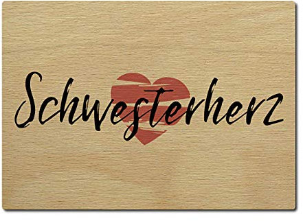 Interluxe Postkarte aus Holz Schwesterherz Karte zum Geburtstag Geschenk Familie Schwester