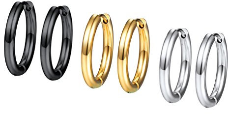PROSTEEL 3 Paare Ohrringe Set 16mm Creolen Huggie Kreolen Ohrringe Edelstahl Hoop Klappcreolen Ohr Piercing Gold Schwarz Silber 3 Farbe Set