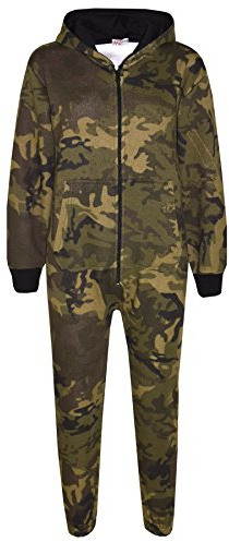 A2Z 4 Kids Camouflage Fleece Onesie Hooded Sleepsuit Ages 5-13 | Soft Plush Camo Fleece All-in-One Pyjama for Warm Cozy Sleepwear