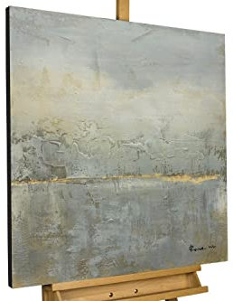 KunstLoft Leinwandbild | 100% HANDGEMALT | 80x80cm | Gemälde 'Magic Dust' | Abstrakt | Grün Grau | Wandbild Wohnzimmer