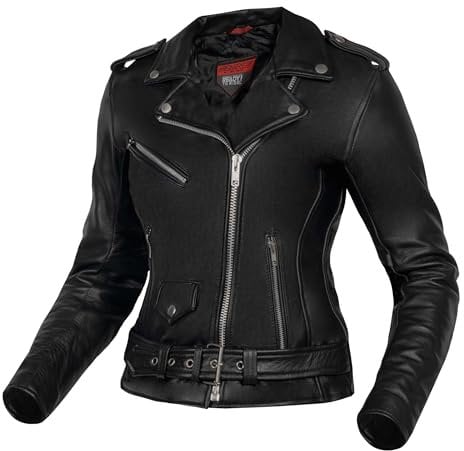OZONE MOTO Classic Lady Motorradjacke Damen | Leder | Ellbogen und Schulterprotektoren | 5 Taschen | Taille Anpassung