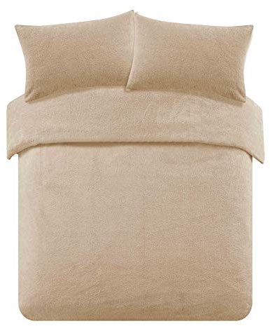 Brentfords Super King Teddy Fleece Duvet Set Beige, Christmas Duvets Super King Size Winter Bedding Super Soft Warm Duvet Covers Bed Set with Pillowcases
