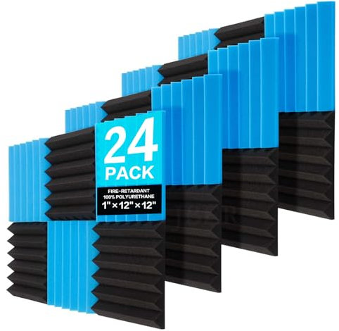 JBER Lot de 24 panneaux acoustiques ignifuges et insonorisants pour studio, panneaux muraux ignifuges et insonorisants, 5,1 x 30,5 x 30,5 cm, bleu et anthracite