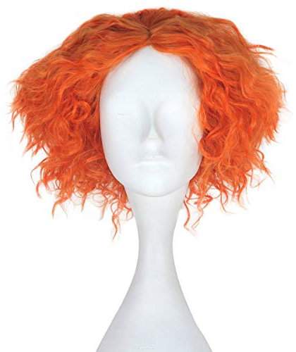 FVCENT Kurze lockige orange Kostüm Party Karneval Hutmacher Perücke,Verrückter Hutmacher Perücke Kurz Lockige Perücke Orange für Halloween Karneval,Cosplay Perücken