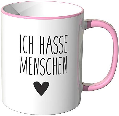 JUNIWORDS Tasse, Ich hasse Menschen, Wähle Farbe, Rosa