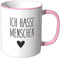 JUNIWORDS Tasse, Ich hasse Menschen, Wähle Farbe, Rosa