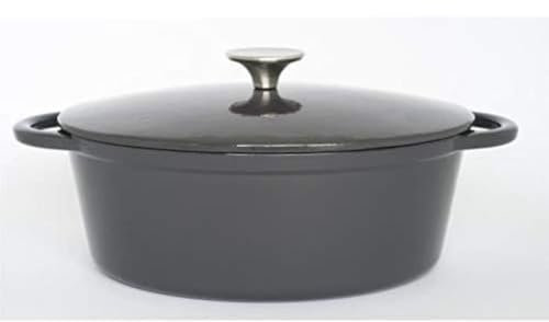 Baumalu, Cocotte Ovale Fonte 27 cm, Modèle Cocoon, Gris Brillant Majolique, Ustensile de Cuisine Durable, Compatible Induction, Couvercle Inclus, Idéal pour Mijoter et Rôtir, Garantie 5 Ans