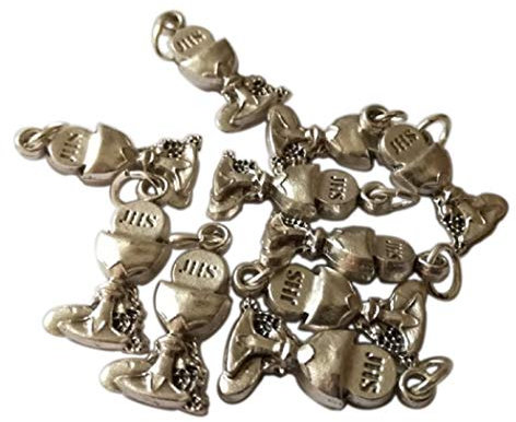 Mini Calice Première Communion - Pendentifs plaqué argent - Breloques pour des faveurs de bricolage - Bijou artisanal - Charm taille: 2 x 1,1 x 0,4 cm - 10 pièces