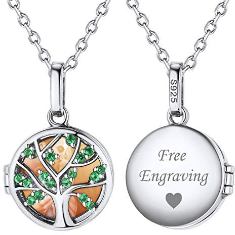 Arbre de Vie Personnalisé Prénom Photo Gravé-Collier Pendentif en Argent Massif 925-Bijoux Personnalisable pour Maman avec Chaîne Fine Réglable 16+2(40+5cm) Ras de Cou Cadeau Anniversaire Femme