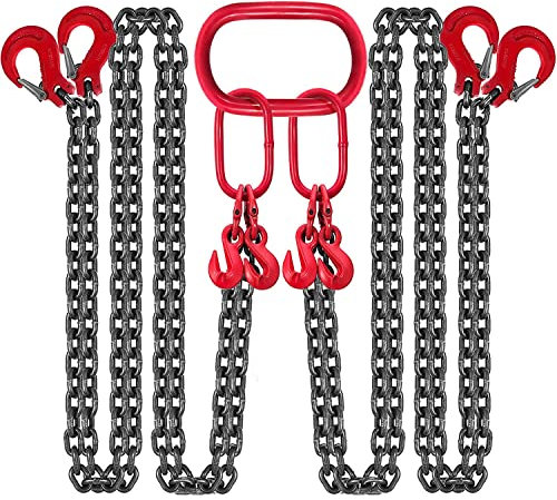 VEVOR Catena di Sollevamento 4 T Imbracatura a Catena di Quattro Gambe, G80 8800 Libbre Imbracatura a Catena, con Ganci Autobloccanti, per Sollevamento o Spostamento di Carichi in Macchinari