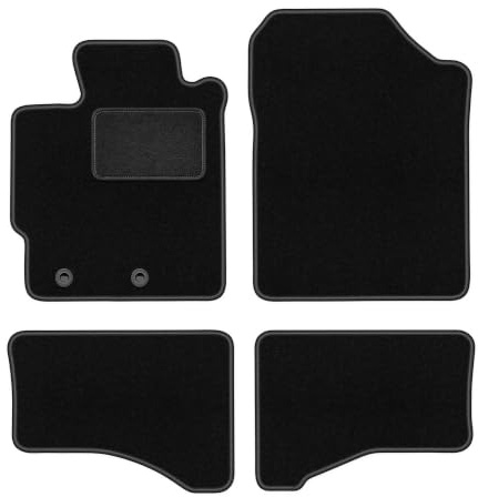 Velours-Fußmatten passend für Toyota Yaris III Hybrid 2013-2017, Schwarz | passend für Schrägheck; Velours-Teppich (Polypropylen), ca. 6,5 mm; rutschfest, ovale Befestigungen (Typ TL)