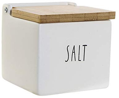 DRW Salero Original cerámica Cuadrado con Tapa bambú 12x12x12 cm (Salt)