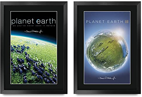HWC Trading FR A3 Planet Earth Collection x 2 David Attenborough Gifts gedrucktes Autogramm Poster für TV-Fans – A3 gerahmt