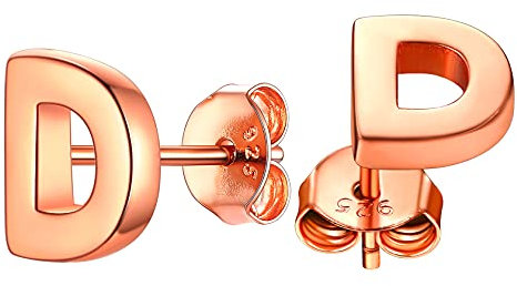ChainsHouse Kleiner Letter Ohrstecker B Rosegold D Buchstabe Ohrring Damen Mädchen Alphabet Ohrschmuck für Valentinstag Weihnachten Geburtstag