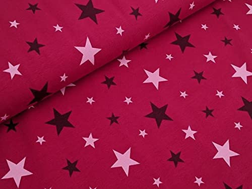 Baumwolljersey Sterne auf Dunkel Pink Stoff Meterware Kleiderstoff