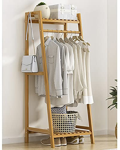 LINGOSHUN TrapezföRmiger KleiderstäNder, Bambus Kleiderstangen Schuhregale Passend FüR Eingangsecke,Schmaler Korridor/A / 50 * 40 * 140cm