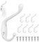Prong Wall Mounted Hooks, 8Pcs Vintage Hooks for Coats, White Double Door Hooks with 16Pcs Screws, Metal Bathroom Hanger Hooks Clothes Hooks for Towel Hat Keys Bag Kitchen Bathroom Bedroom