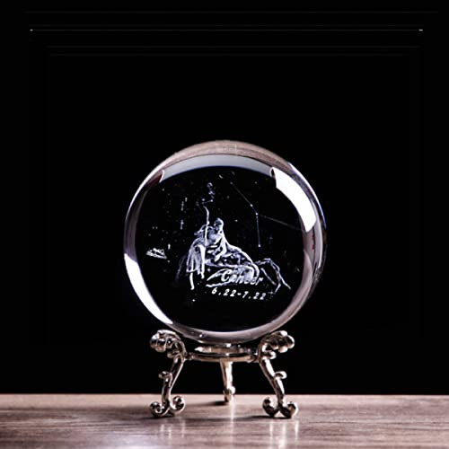 VVW&LIU 3D-gravierte Konstellation Kristallglaskugel Engel Krebs Figur Statuette Briefbeschwerer Home Office Dekorationszubehör, Kugel- und Splitterbasis, 7 cm