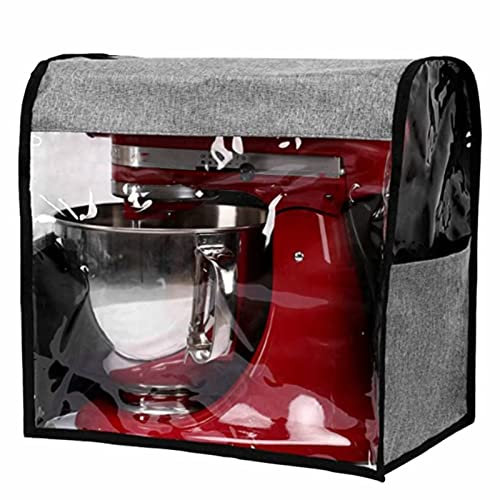 Abdeckung für Küchenmaschine, Sichtbar Staubschutz für Küchenmaschine mit 6 Taschen, Kompatibel mit Neigekopf KitchenAid 4.5 bis 5QT, 600D Oxford Grau 35,5x23cm