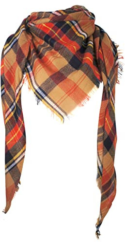 VIVIAN & VINCENT Triangle Fall Winter Soft Plaid Schals für Frauen Schal Warm Schals und Wrpas, Oranges Tartan, Einheitsgröße