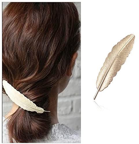 Cimenexe - Pinza para el pelo con plumas de metal bohemio, estilo vintage, con plumas doradas, para el pelo, con hojas grandes, accesorios decorativos para el pelo, joyería para mujeres y niñas