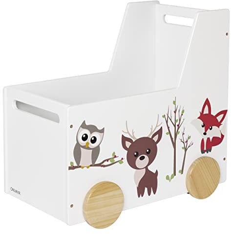 ONVAYA® Spielzeugkiste aus Holz | Waldfreunde | Lauflernwagen mit Gummirädern | Geräuscharm | individuell gestaltbar | kinderleichter Zusammenbau
