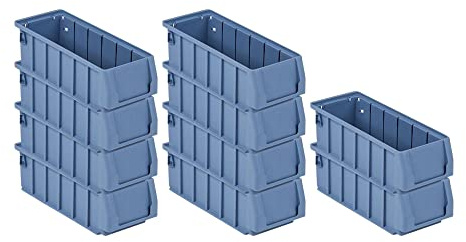 SparSet 10x Regalkasten 300 SN mit Etikett & Schutzhaube | HxBxT 9x11,7x30cm | 2 Liter | Sichtlagerkasten, Sortimentskasten, Sortimentsbox, Kleinteilebox