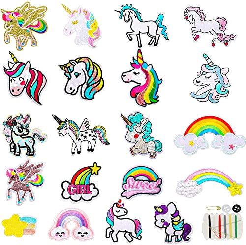 20 Stück Flicken zum Aufbügeln,Bügelflicken Kinder,Aufbügelflicken Einhorn,Patches zum Aufbügeln,Flicken Patches,Aufnäher Applikation für Mädchen Kinder Knie DIY T-Shirt Jeans Kleidung Taschen