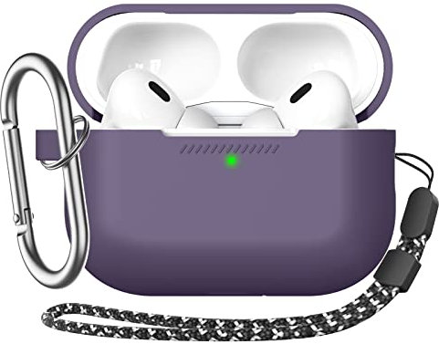 AhaStyle Silikon Hülle für Airpods Pro 2 (2023/2022/2019) Mit Karabiner Ganzkörper Cover Skin für AirPods Pro 2nd/1st Generation (USB-C/Lightning-Kabel) mit Handschlaufe