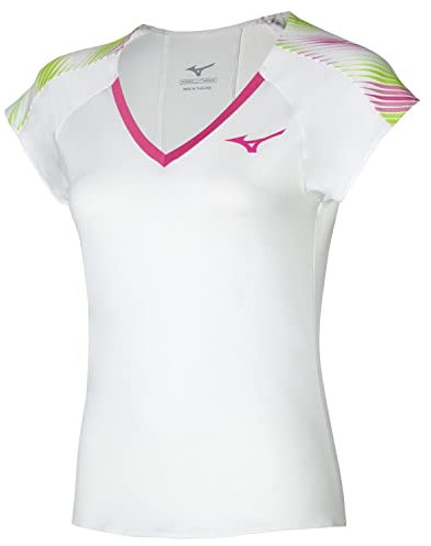Mizuno Stampato Tee Maglietta, Bianco/Fucsia, M Donna