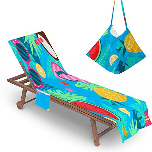 Highdi Schonbezug Liegestuhlauflage, 3D Schonbezug für Gartenliege, Strandliegenauflage mit Taschen, Mikrofaser Handtücher für Strandliegen Liegestuhl (75x210cm,Tropische)