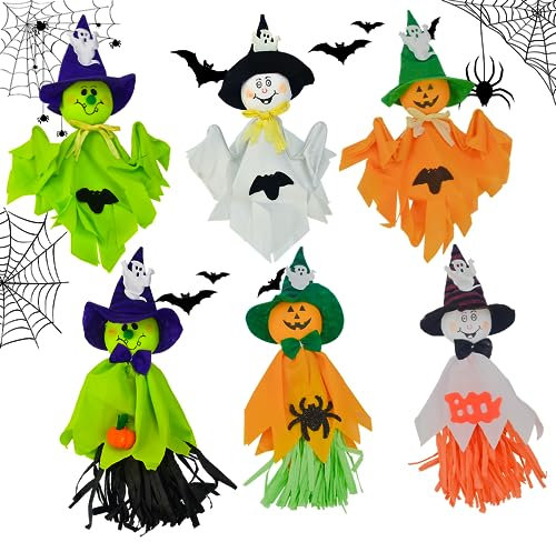 LANSKYLAN 6 Stück Halloween Geist Deko Halloween Gespenst Hängend 35CM Lang Halloween Hängende Geister Deko Halloween Geister Figuren Gespenster Deko Halloweendeko für Baum Tür Rasen Indoor Outdoor