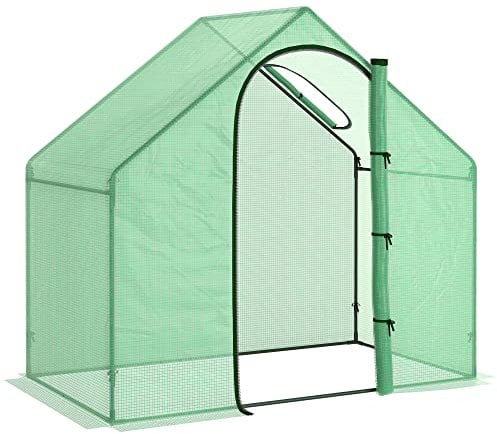 Outsunny Serra da Giardino in Polietilene e Acciaio con Porta a Cerniera e Presa d'Aria, Funi e Paletti Inclusi, 1.8x1x1.7 m, Verde