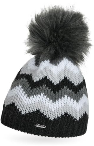 Neverless® Damen Strick-Mütze gefüttert Fleece Fell-Bommel Kunstfell Winter-Mütze Bommelmütze Grobstrick Mehrfarbig schwarz Unisize