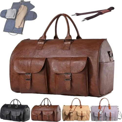 GLIART The Convertible Duffle Garment Luggage, 2 en 1 Hanging Suitcase Suit Travel Bags, Convertible Carry on Garment Bag (Brown)