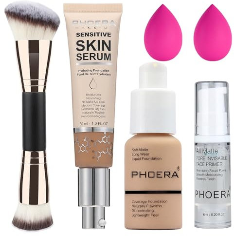 PHOERA Foundation, volle Deckkraft und mittlere Deckkraft, 2024, neues PHOERA Foundation-Make-up für reife Haut, Falten, mattes (104+N03/ Buff Beige+Buff Beige)