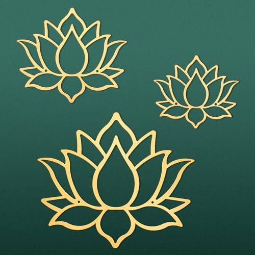 Ferraycle 3 Stück Metall-Lotusblumen-Wanddekoration, Metall, Zen, Lotusblüte, Wandkunst, zum Einatmen, Aushöhlen, hängende Silhouette, Ausatmen für Schlafzimmer, Badezimmer, Küche, Garten, Hotel